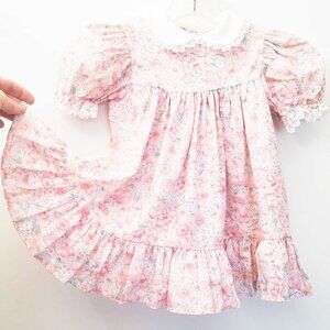 Collections for Children Girls Vintage Pink Floral Ruffle Dress Lace Trim T3